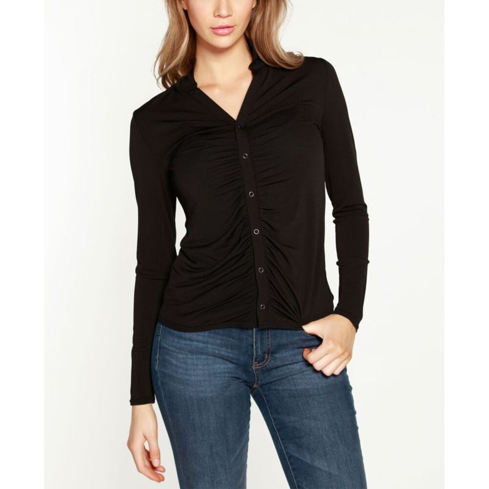 Belldini Black Label Petite Button Front Collared Top